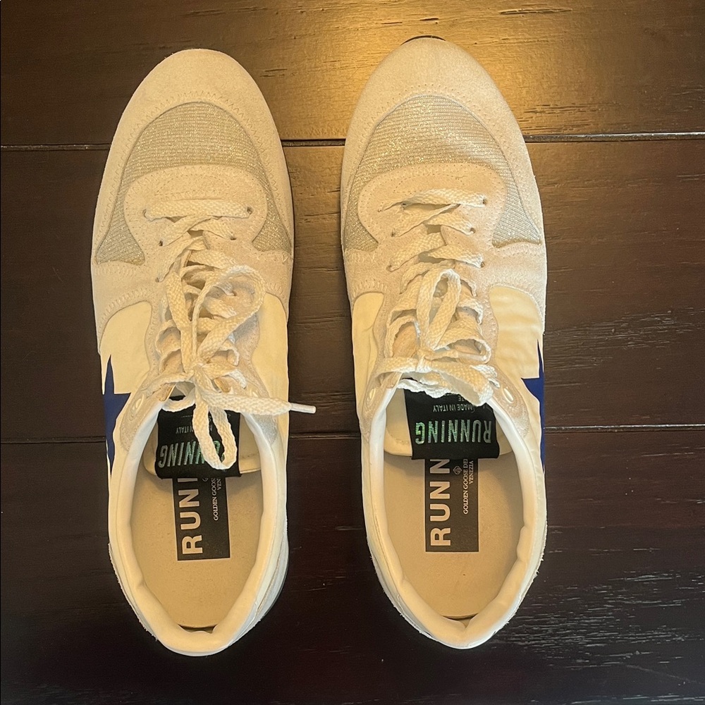 Golden Goose White suede and Blue star Runners